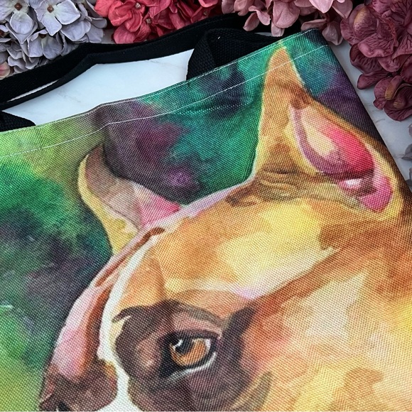 Eco-Friendly Handsome Brown and White Boxer Dog Folding Tote Bag - Picture 6 of 13